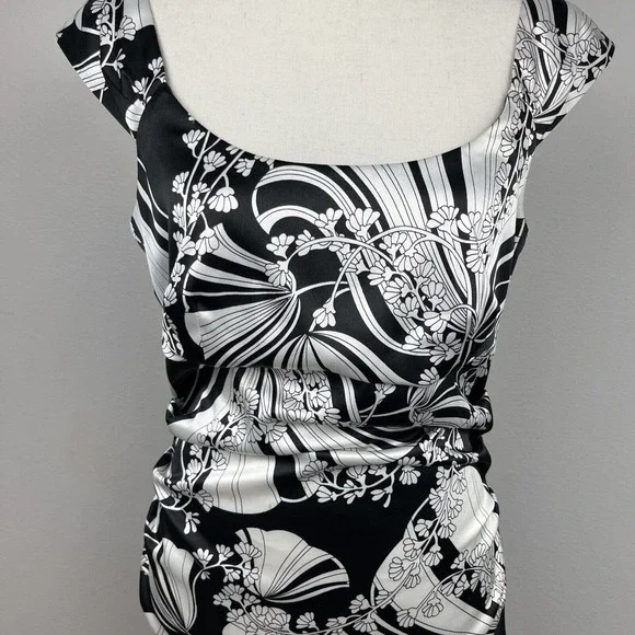 London Times Women's Black & White Midi Length Bodycon Cocktail Dress Size 10 - Picture 6 of 9